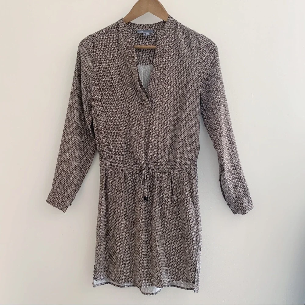 Vince Silk Drawstring Mini Shirt Dress Sz 0 - Picture 2 of 8